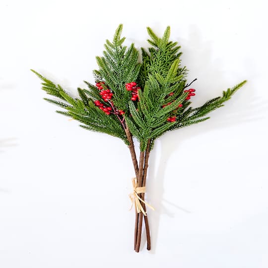 Worth Imports 25" Norfolk Pine, Cedar & Berry Artificial Christmas Bush Bundle